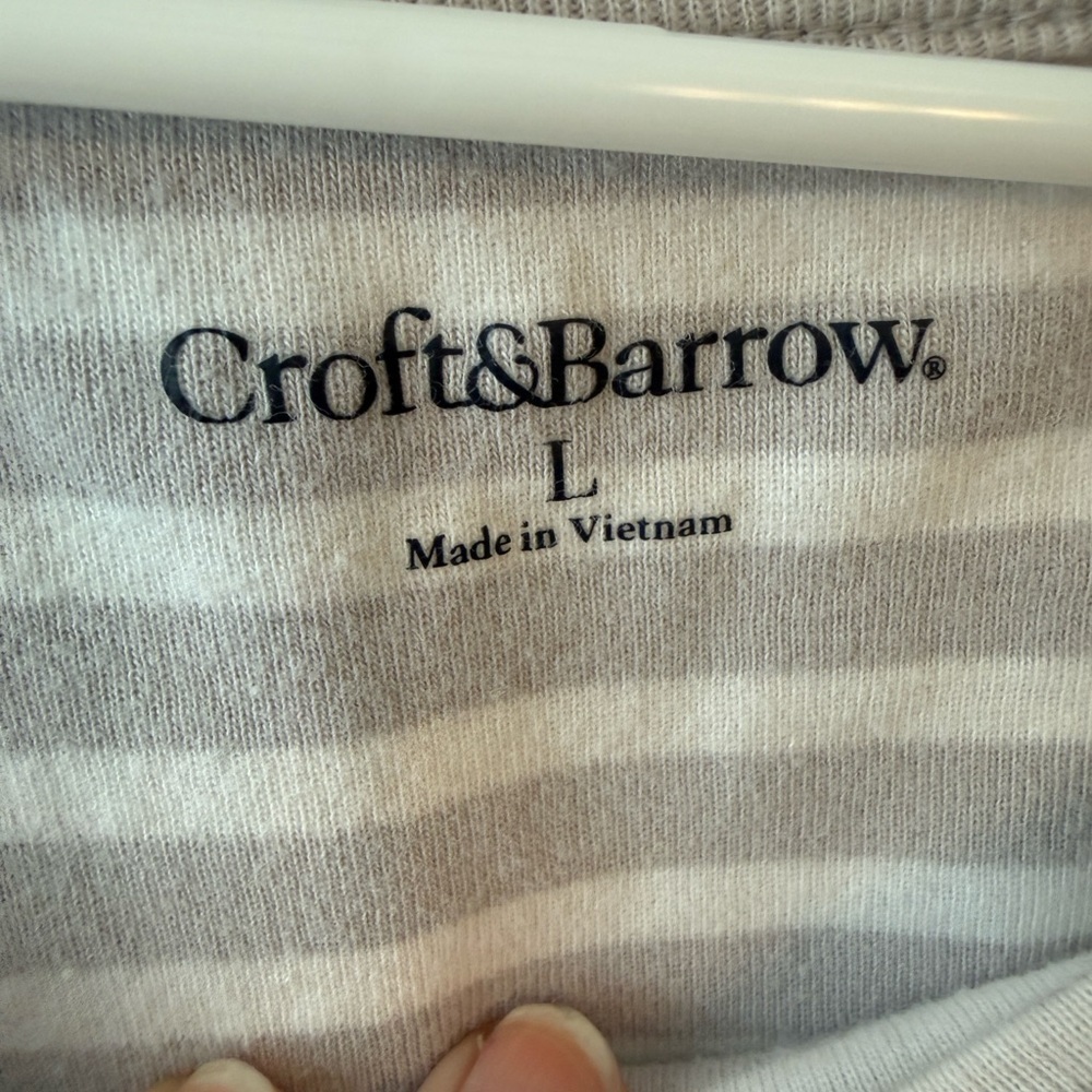 Croft & Barrow Gray White Striped Boat Neck Top Cotton Coastal Casual Large - Picture 6 of 7